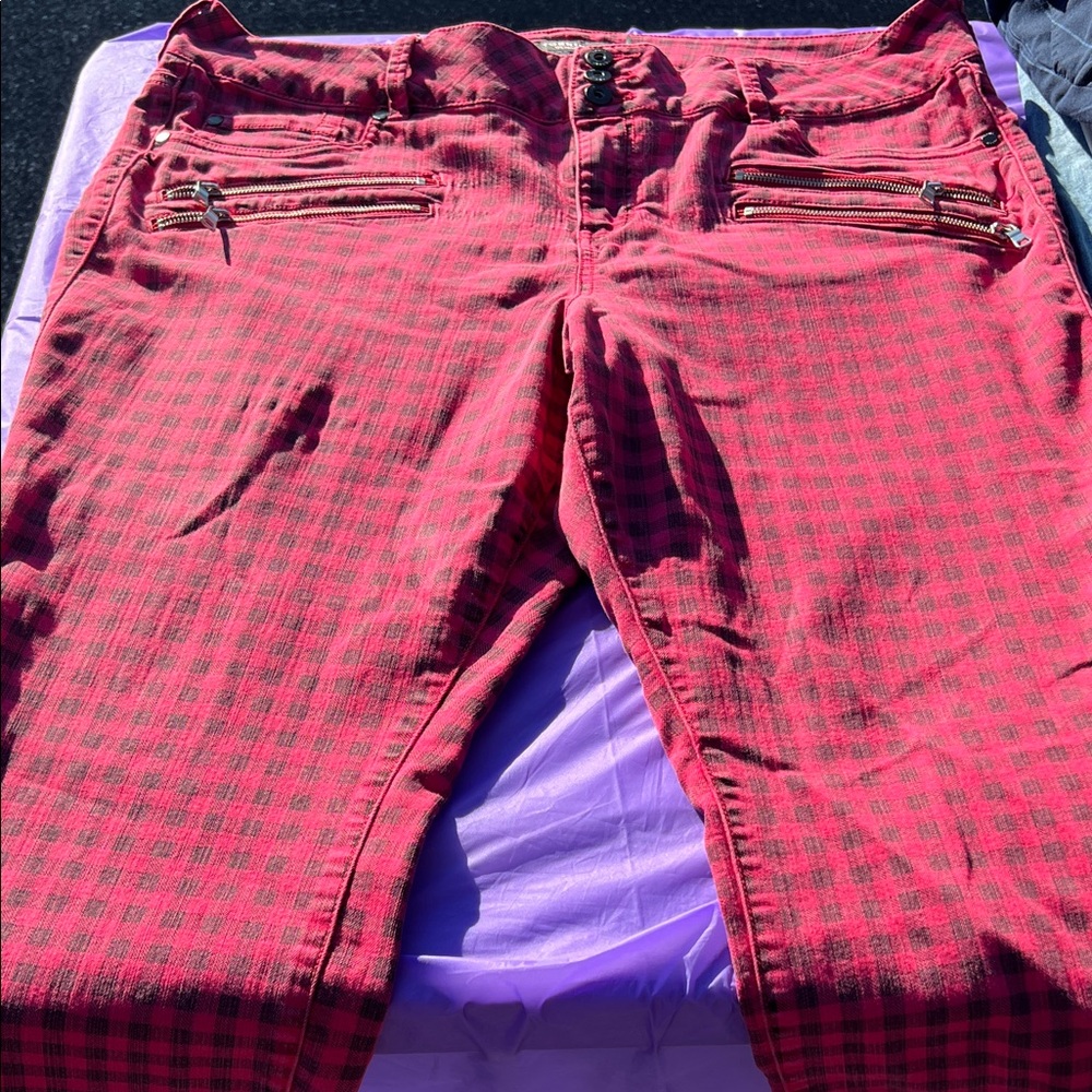 Torrid Red Plaid Skinny Jeans